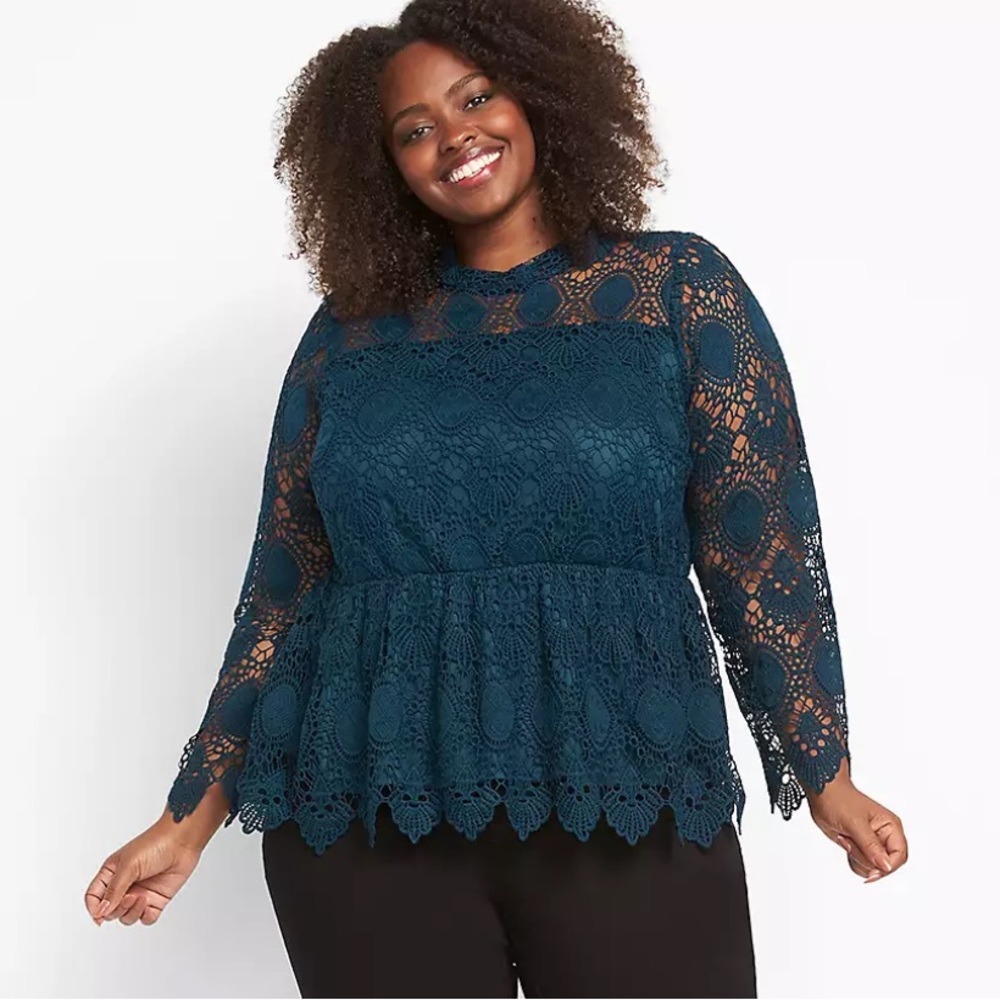 Lane Bryant Mock Neck Crochet Blouse